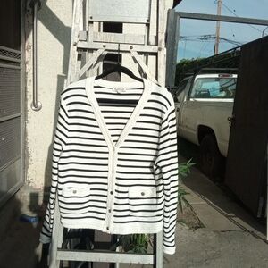 Nanette Lepore Cream and Black Striped Knit Top